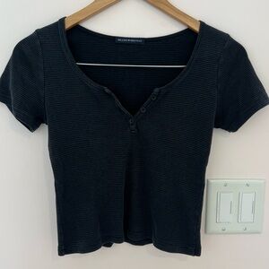 Brandy Striped Button Tee